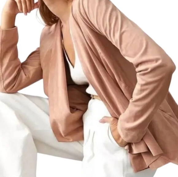 Anthropologie Hutch Open Front Waterfall Jacket Blazer Suede Pink Size XS NWT - Picture 2 of 7